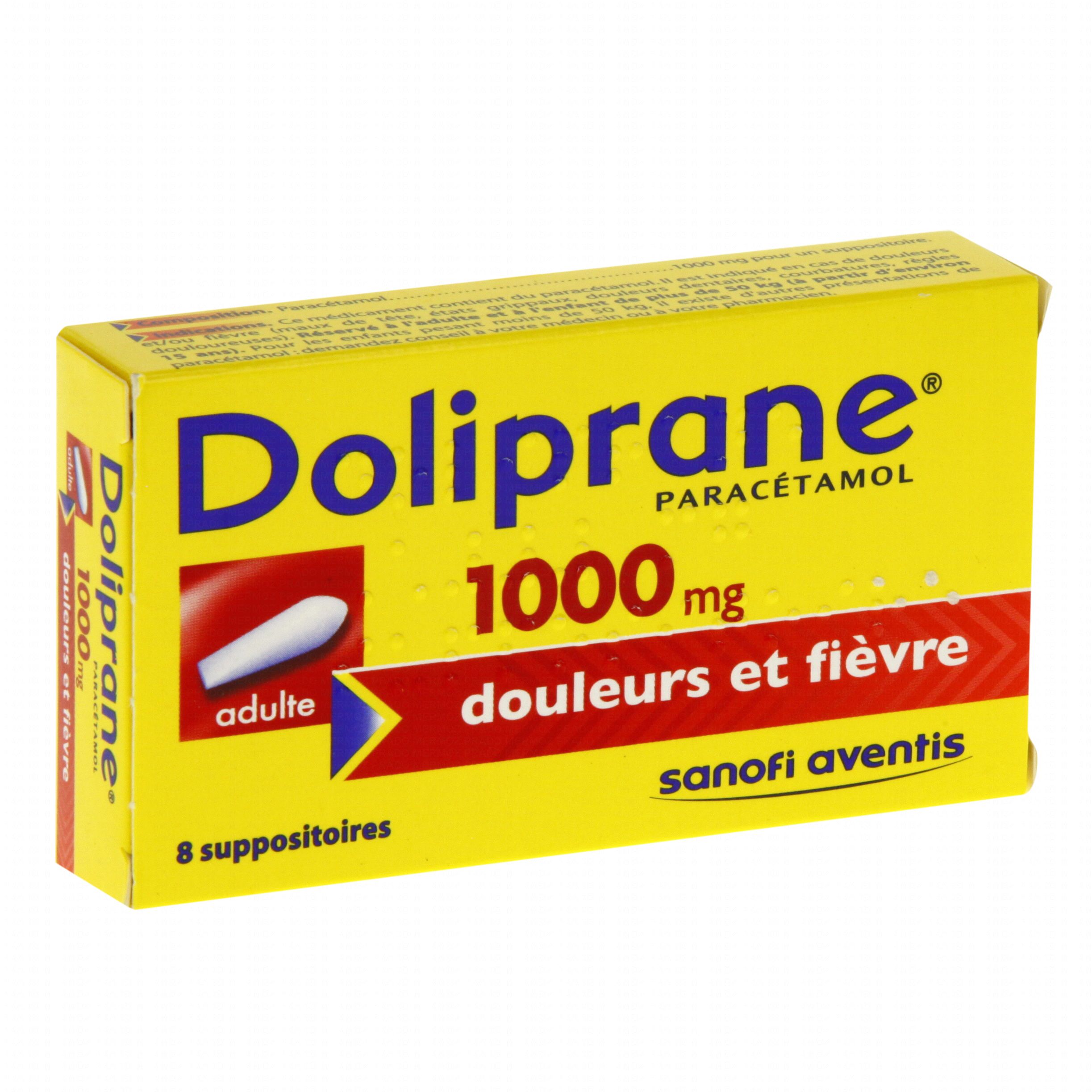 DOLIPRANE Adultes 1000 mg boîte de 8 suppositoires Médicament conseil Pharmacie Prado Mermoz