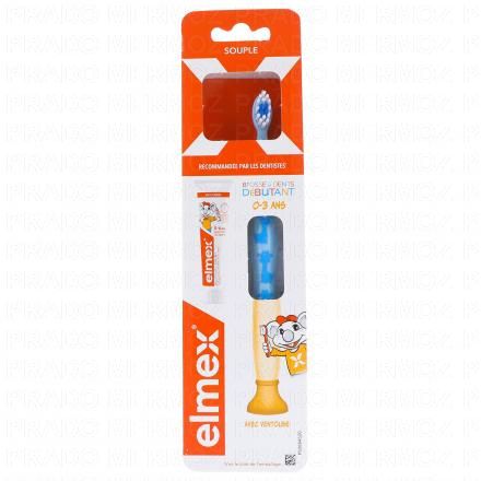 ELMEX Brosse &agrave; dents souple d&eacute;butant 0 &agrave; 3 ans (avec dentifrice)