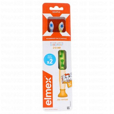 ELMEX Brosse &agrave; dents souple d&eacute;butant 0 &agrave; 3 ans (lot de 2)