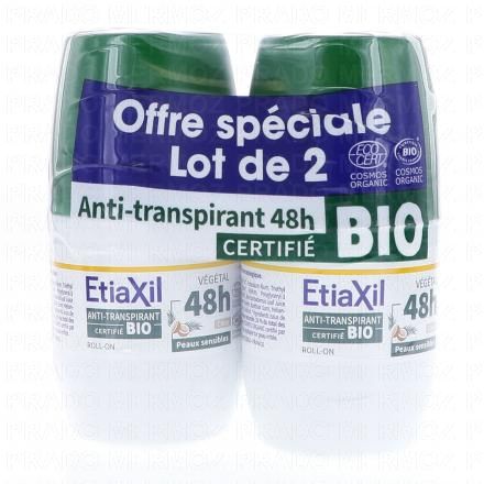 ETIAXIL Anti transpirant végétal noix de coco bio 48h (lot de 2 x 50ml)