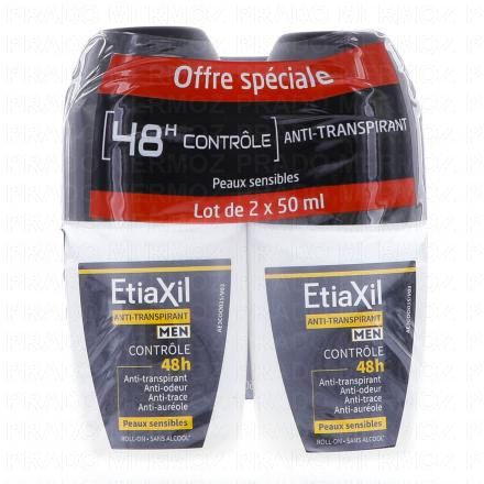 ETIAXIL déodorant men anti-transpirant controle 48h roll-on (lot de 2 x 50ml)