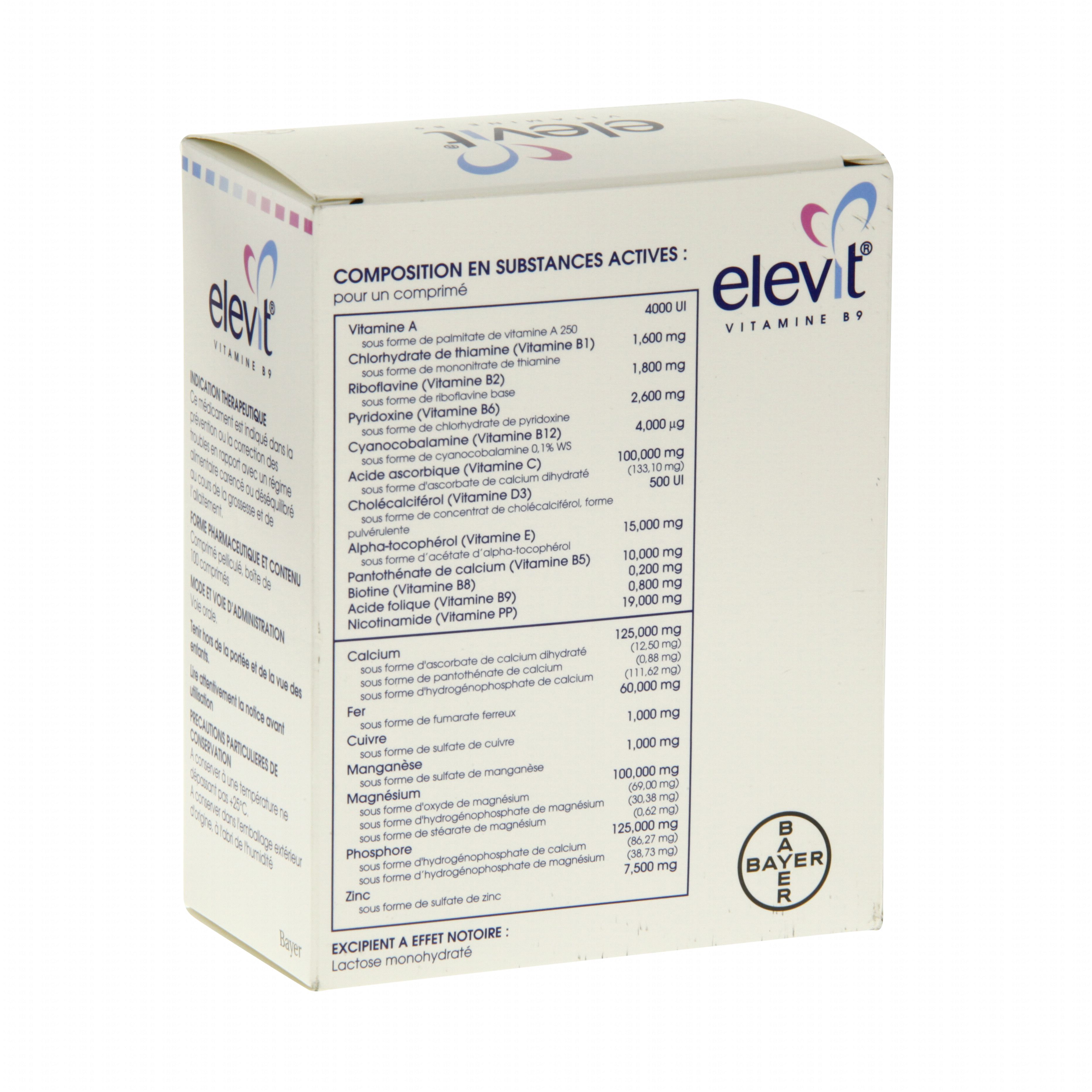 Elevit vitamine b9 boîte de 100 comprimés Bayer (médicament conseil