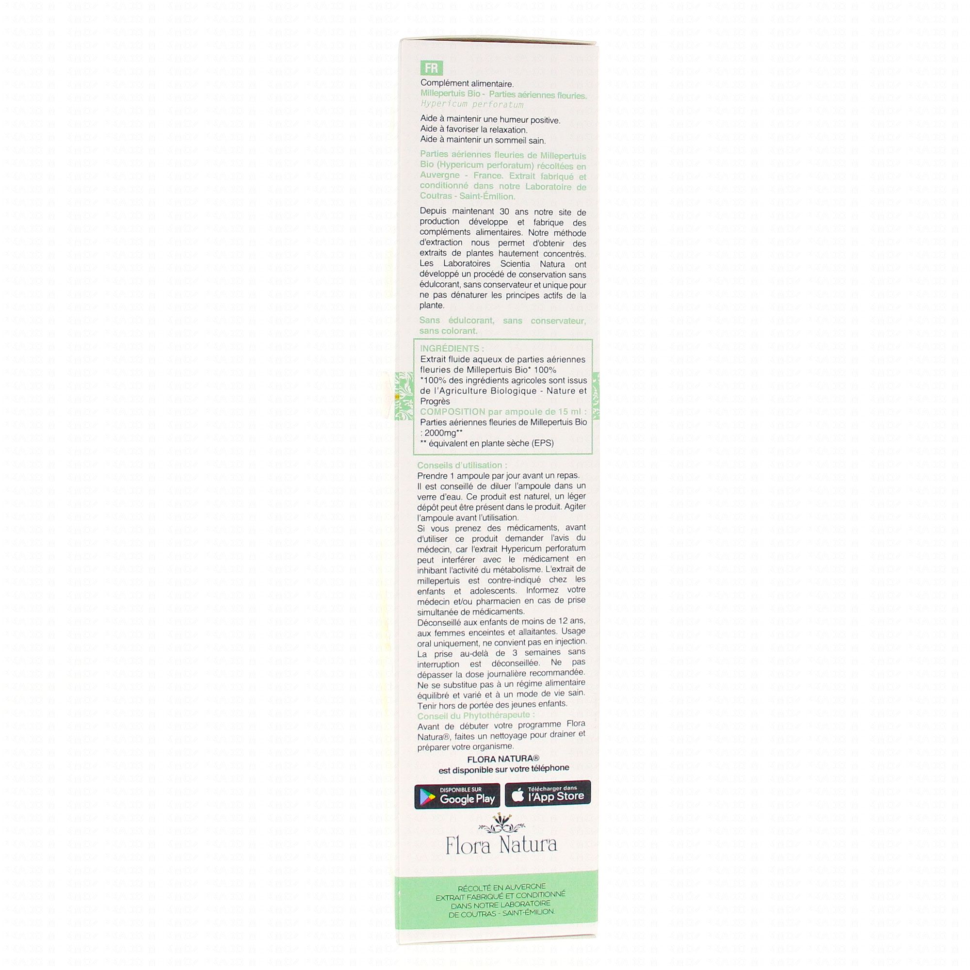 FLORA NATURA Millepertuis Bio 20 Ampoules de 15ml Pharmacie Prado Mermoz