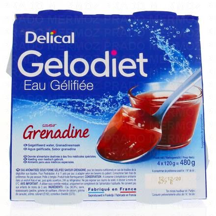 GELODIET Eau gélifiée avec édulcorant saveur grenadine 4x120g