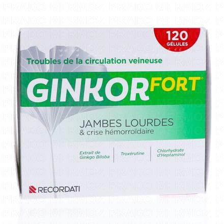 GINKOR Fort - jambes lourdes et crise h&eacute;morro&iuml;daire (bo&icirc;te de 120 g&eacute;lules)