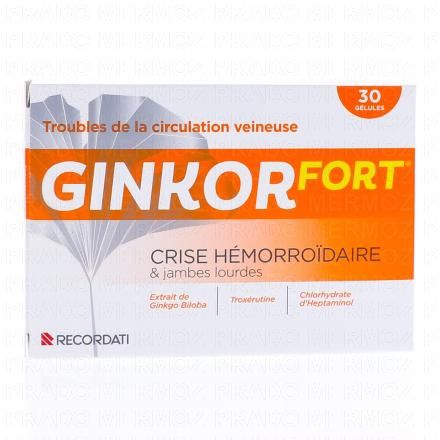 GINKOR Fort - jambes lourdes et crise hémorroïdaire (boîte de 30 gélules)