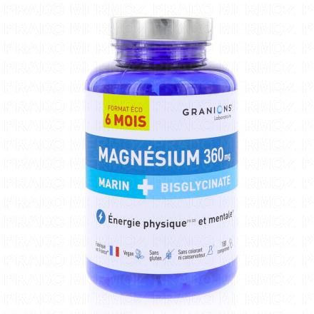 GRANIONS Immunit&eacute; & Energie - Magn&eacute;sium Marin + Bisglycinate 180 comprim&eacute;s