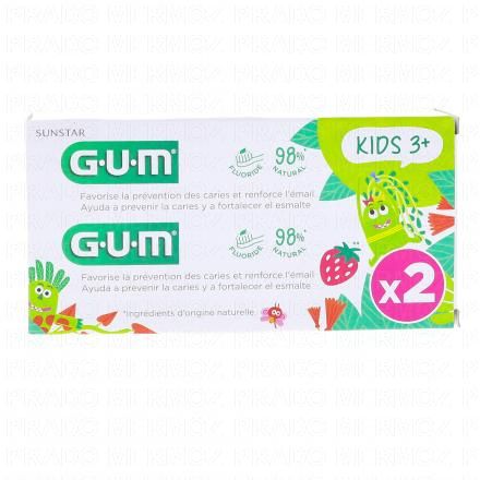 GUM Kids dentifrice fluor&eacute; go&ucirc;t fraise 3ans+ (lot de 2 tubes 50ml)