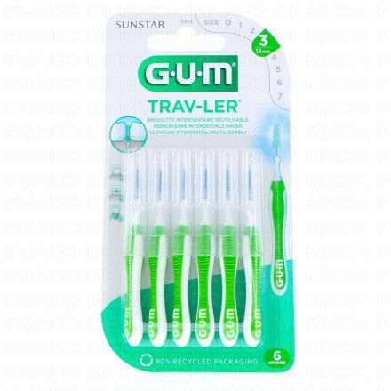 GUM Trav-ler - Brossettes interdentaires n&deg;1414 Taille 3 1.1 mm (x6)