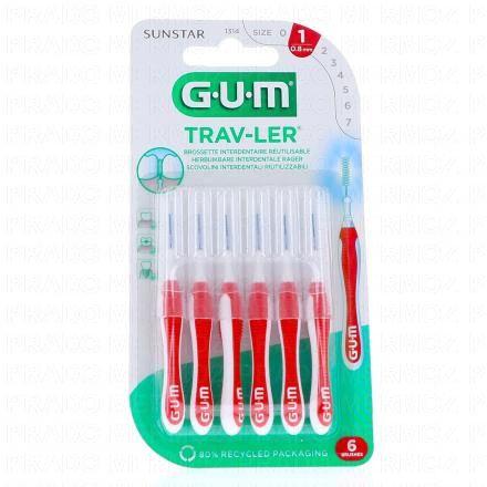 GUM Traveler - Brossettes interdentaires n&deg;1314 Taille 1 0,8mm (x6)