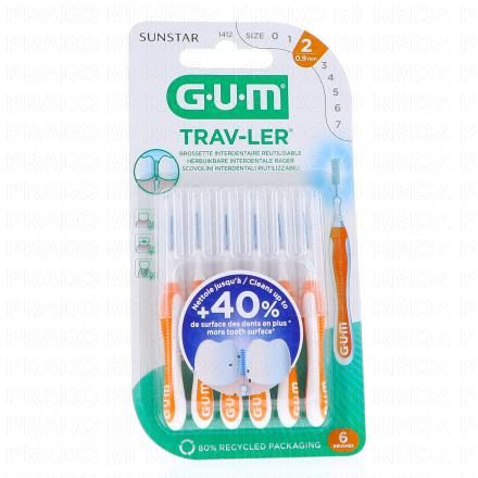 GUM Travl-er - Brossettes interdentaires n&deg;1412 Taille 2 0.9mm (x6)