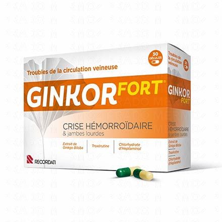 GINKOR fort jambes lourdes et crise hémorroïdaire (boîte de 30 gélules)