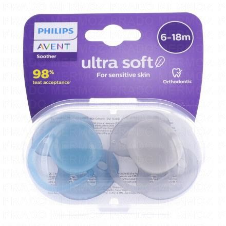 AVENT Ultra Soft - Sucette 6-18 mois (bleu / gris)