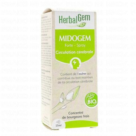 HERBALGEM Concentr&eacute; de bourgeons frais - Midogem forte Circulation c&eacute;r&eacute;brale bio Spray 15 ml