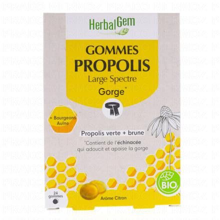 HERBALGEM Propolis Gommes Gorge Large Spectre bio x24 arôme citron