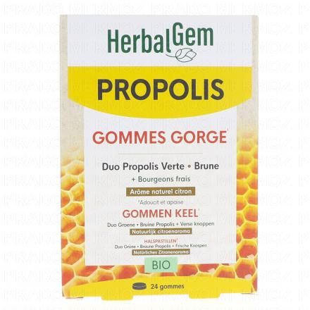 HERBALGEM Propolis Gommes Gorge Large Spectre bio x24 ar&ocirc;me citron