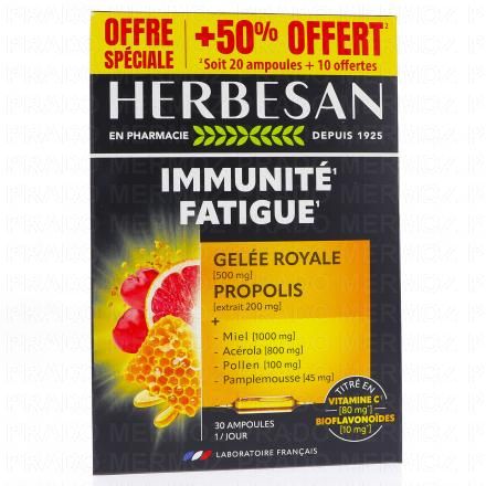 HERBESAN Immunit&eacute; Fatigue 30 ampoules 10mL