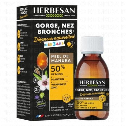 HERBESAN Sirop au Miel de Manuka Gorge, nez, bronche d&egrave;s 3 ans 100ml