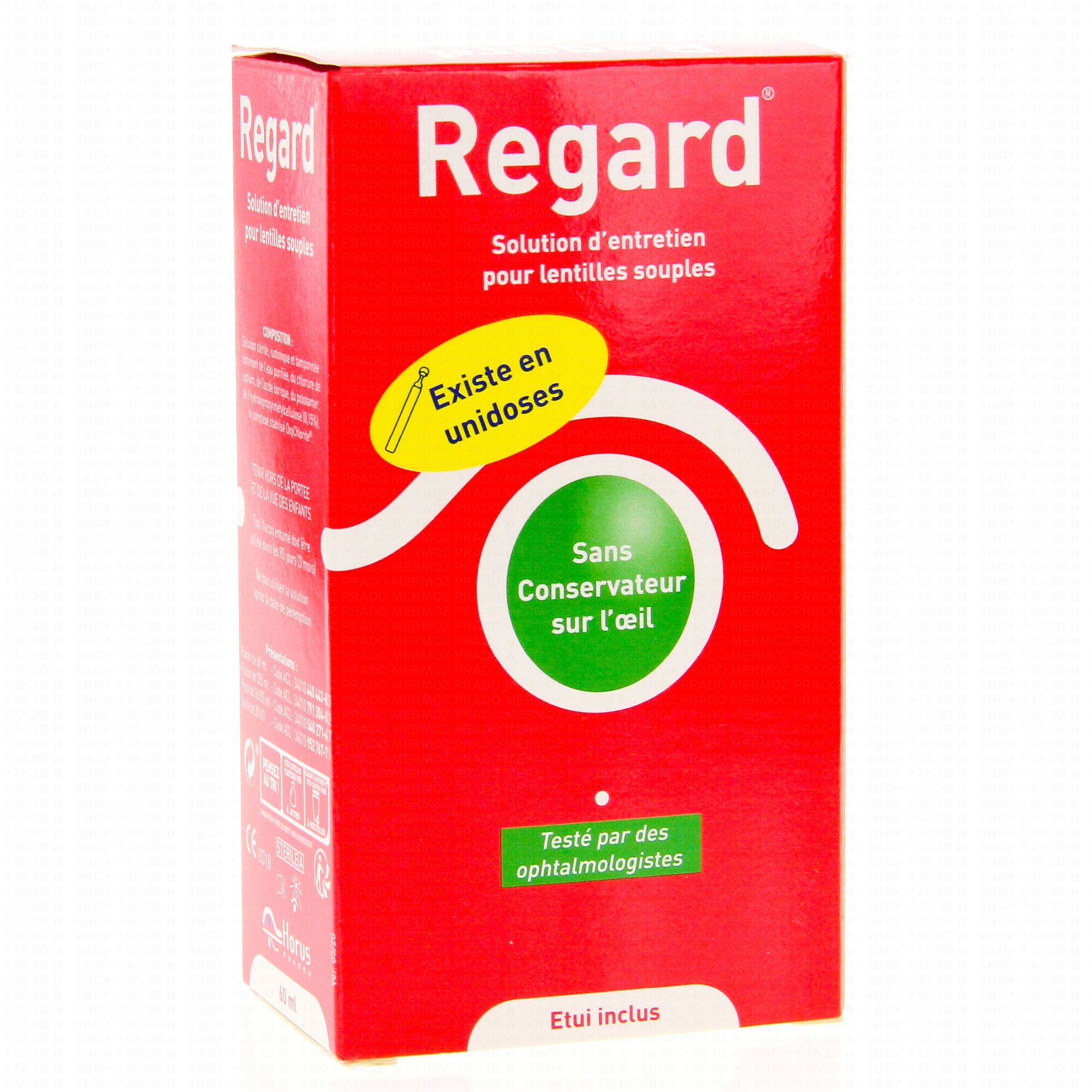 Regard Solution d'entretien pour lentilles souples Regard, 3 flacons de 355  ml + 3 étuis