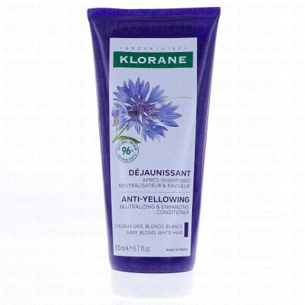 KLORANE Centaur&eacute;e bio - Apr&egrave;s-Shampooing d&eacute;jaunissant, cheveux gris, blonds tube 200ml