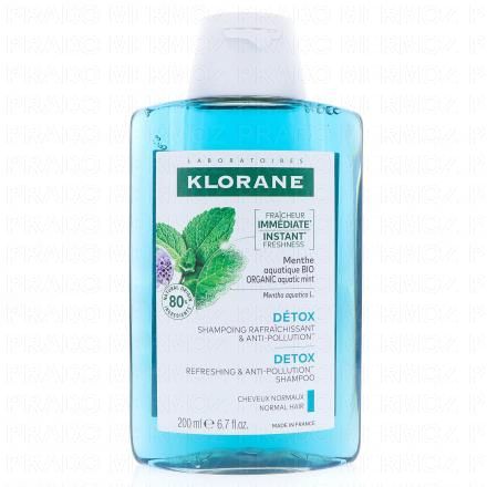 KLORANE Détox - Shampooing Menthe aquatique Bio rafraîchissant et anti-pollution (200ml)