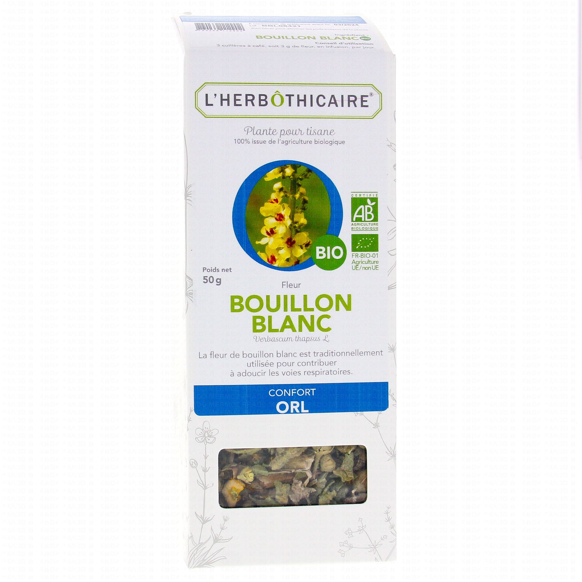L'HERBÔTHICAIRE Fleur Bouillon Blanc Bio Plante pour tisane 50g