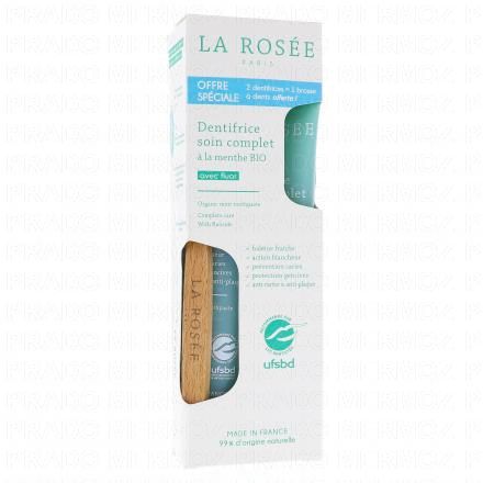 LA ROS&Eacute;E Dentifrice soin complet &agrave; la menthe bio (lot 2 x 75ml + brosse &agrave; dent offerte)