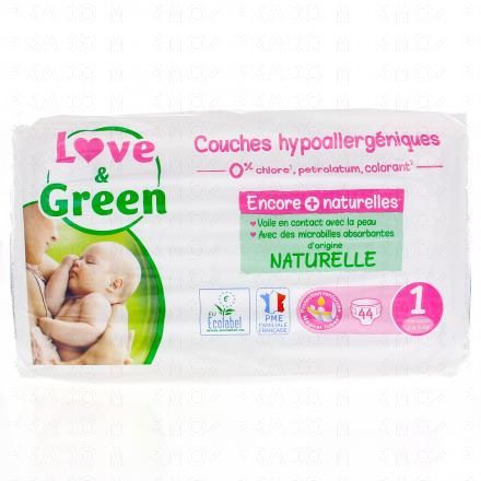 LOVE&GREEN Couches hypoallerg&eacute;niques (taille 1 - 2&agrave;5kg x44 couches)
