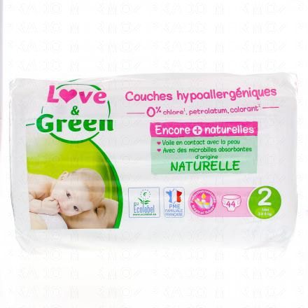 LOVE&GREEN Couches hypoallerg&eacute;niques (taille 2 - 3&agrave;6kg x44 couches)