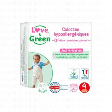 LOVE&GREEN Couches Culottes hypoallerg&eacute;niques (taille 4 maxi - 8&agrave;15kg x32 couches)