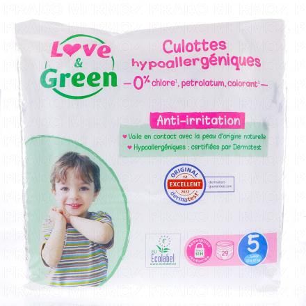 LOVE&GREEN Couches Culottes hypoallerg&eacute;niques (taille 5 - 12&agrave;18kg x29 couches)