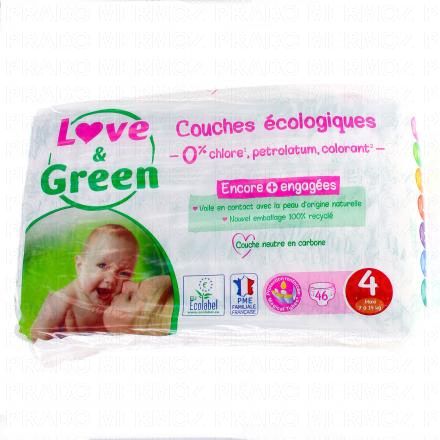 LOVE&GREEN Couches &eacute;cologiques Taille 4 - 7&agrave;14kg x46 couches