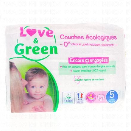 LOVE&GREEN Couches &eacute;cologiques Taille 5 - 11&agrave;25kg x40 couches