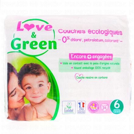 LOVE & GREEN Couches &eacute;cologiques Taille 6 - +15kg x34 couches