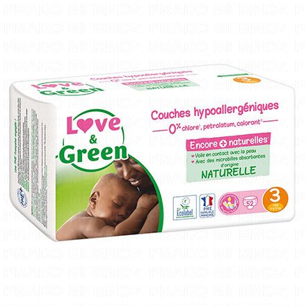 LOVE&GREEN Couches hypoallerg&eacute;niques (taille 3 - 4&agrave;9kg x44 couches)