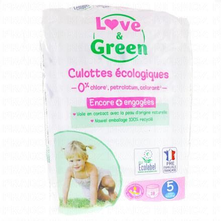 LOVE & GREEN Culottes b&eacute;b&eacute; Taille 5 Junior - 12&agrave;18kg x18 couches