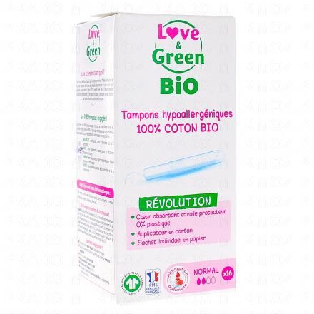 LOVE & GREEN R&eacute;volution - Tampons hypoallerg&eacute;niques flux normal (16 tampons avec applicateur)
