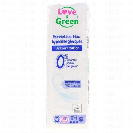 LOVE&GREEN Serviettes Maxi Hypoallerg&eacute;niques Anti irritation x12