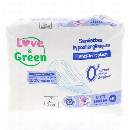 LOVE&GREEN Serviettes Maxi Hypoallerg&eacute;niques x10
