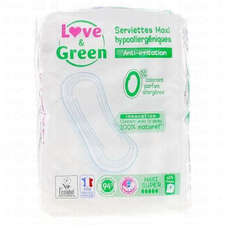 LOVE&GREEN Serviettes Maxi Hypoallerg&eacute;niques x14