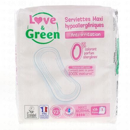 LOVE&GREEN Serviettes Maxi Hypoallerg&eacute;niques x16