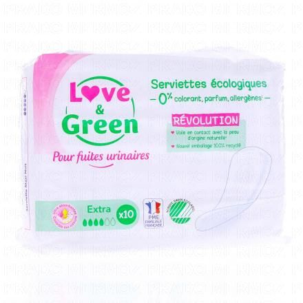 LOVE & GREEN Serviettes &eacute;cologiques pour fuites urinaires extra x10