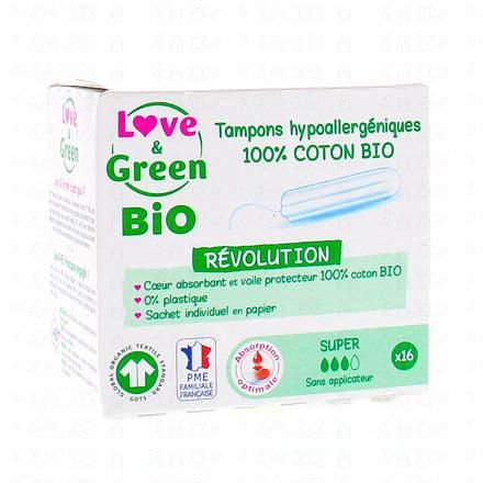 LOVE & GREEN Tampons Hypoallerg&eacute;niques Super bio (16 tampons sans applicateur)