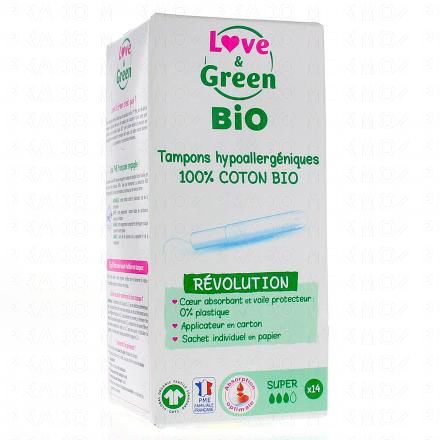 LOVE & GREEN Tampons Hypoallerg&eacute;niques Super bio (14 tampons avec applicateur)