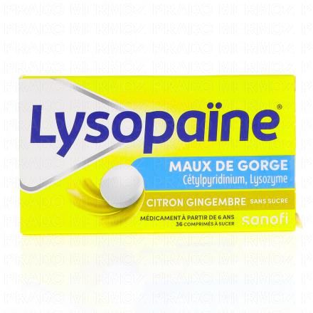 LYSOPAINE maux de gorge cetylpyridinium lysozyme Citron Gingembre sans sucre 36 comprimés à sucer