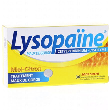 Lysopaïne maux de gorge cetylpyridinium lysozyme miel citron sans sucre