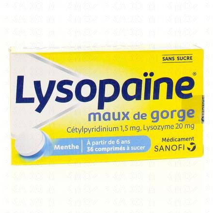 Lysopaïne maux de gorge cetylpyridinium lysozyme sans sucre goût menthe