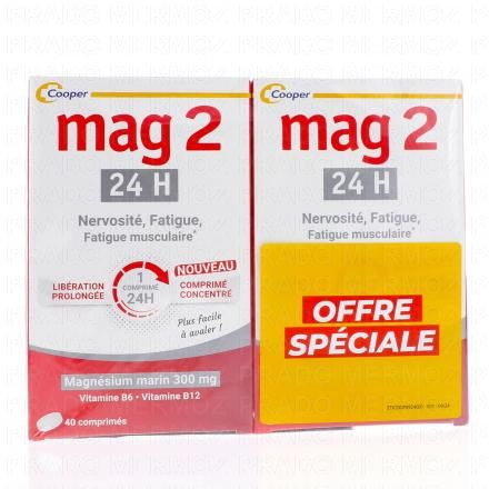 MAG2 24H Magnésium marin 300mg + B6 + B12 (lot de 2x40 comprimés (-25% sur le 2ème))