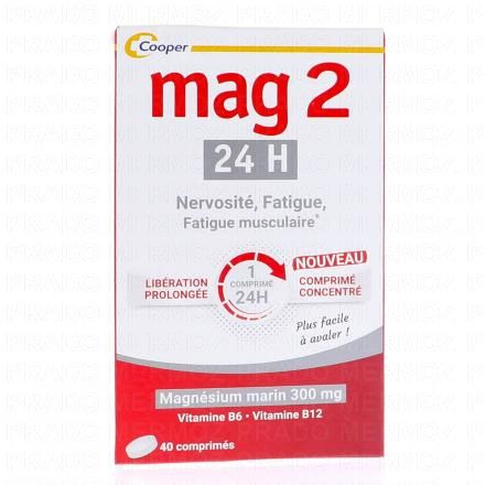 MAG2 24H Magn&eacute;sium marin 300mg + B6 + B12 (x40 comprim&eacute;s)