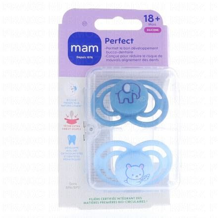 MAM Duo Sucettes +18 mois Perfect silicone (bleu clair / bleu fonc&eacute;)